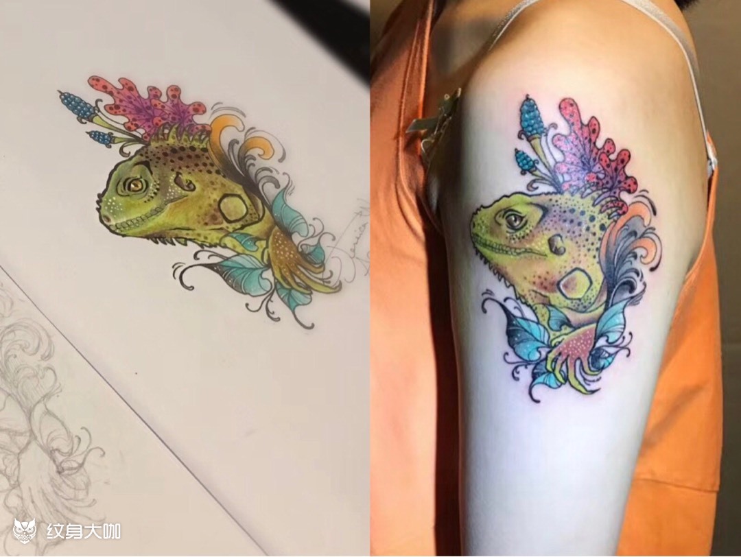 原创绿鬣蜥_纹身图案手稿图片_jessica wu的纹身作品集