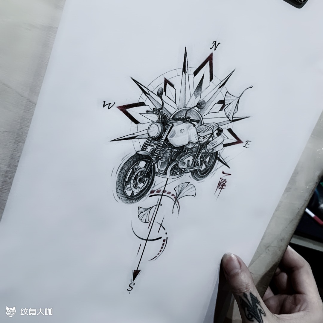 机车_纹身图案手稿图片_一降的纹身作品集