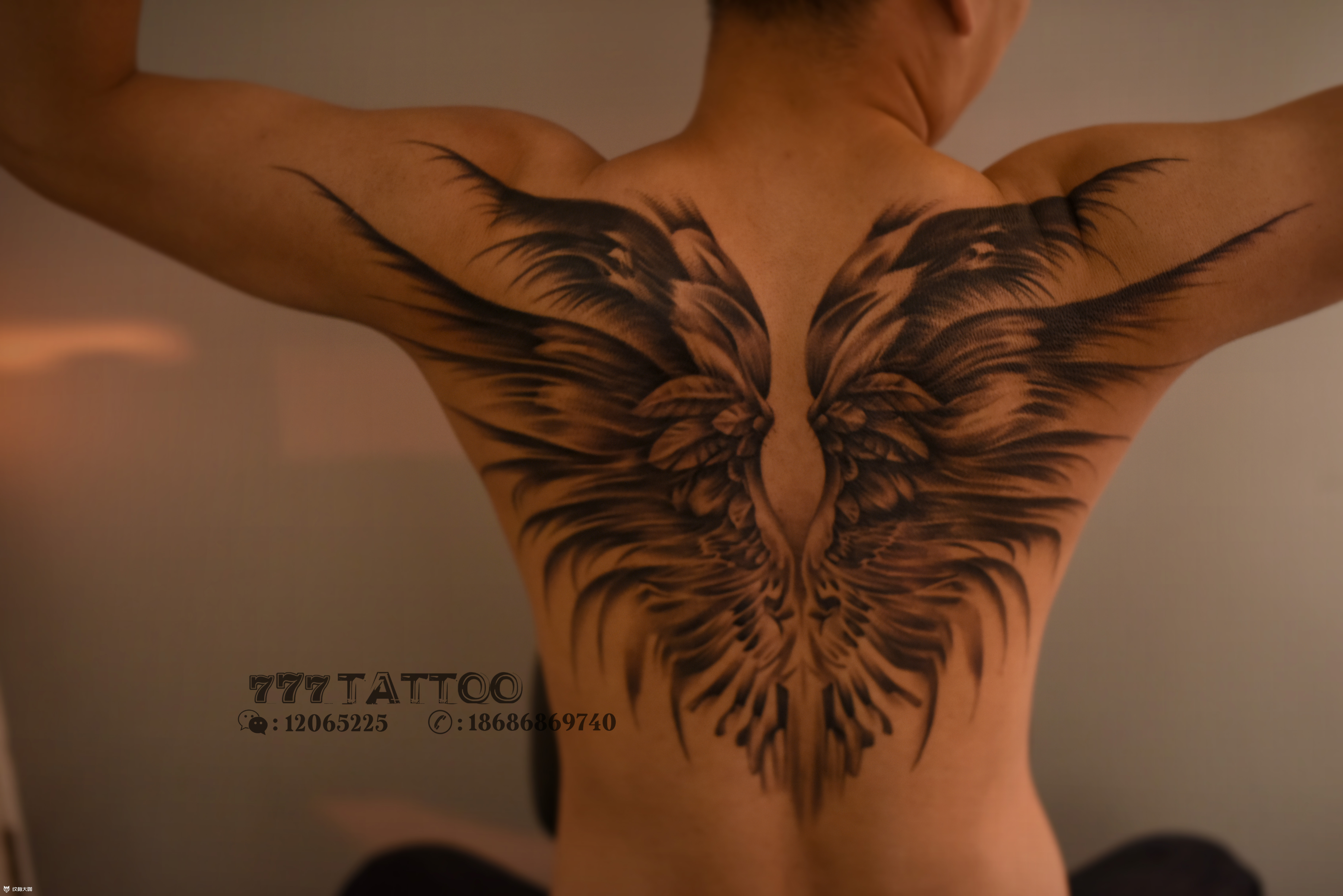 男生后背翅膀纹身图案内容图片分享