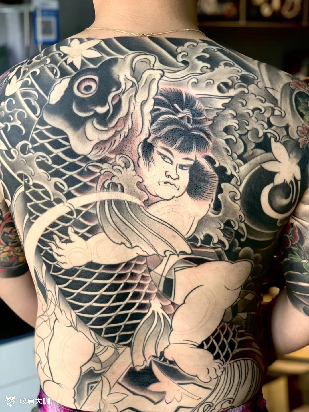 满背金太郎杀鲤图_纹身图案手稿图片_宋玉杰的纹身作品集