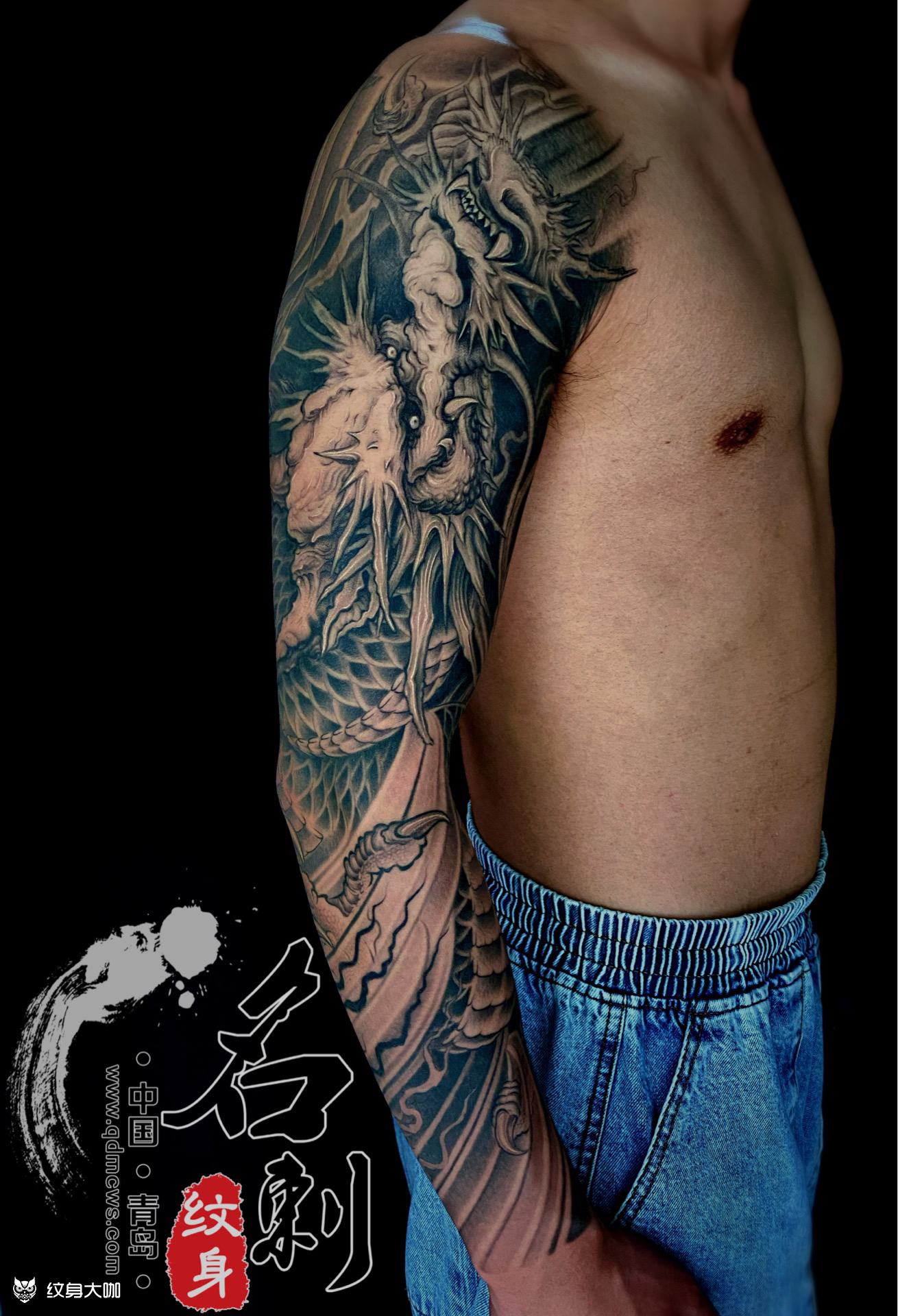 花臂龙 这是一个遮盖 原创设计的一个传统纹身龙_纹身大咖图库