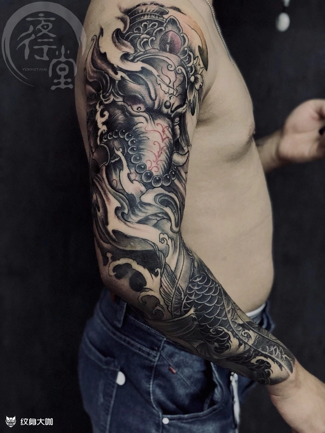 花臂鹤纹身_上海纹身 上海纹身店 上海由龙纹身2号工作室