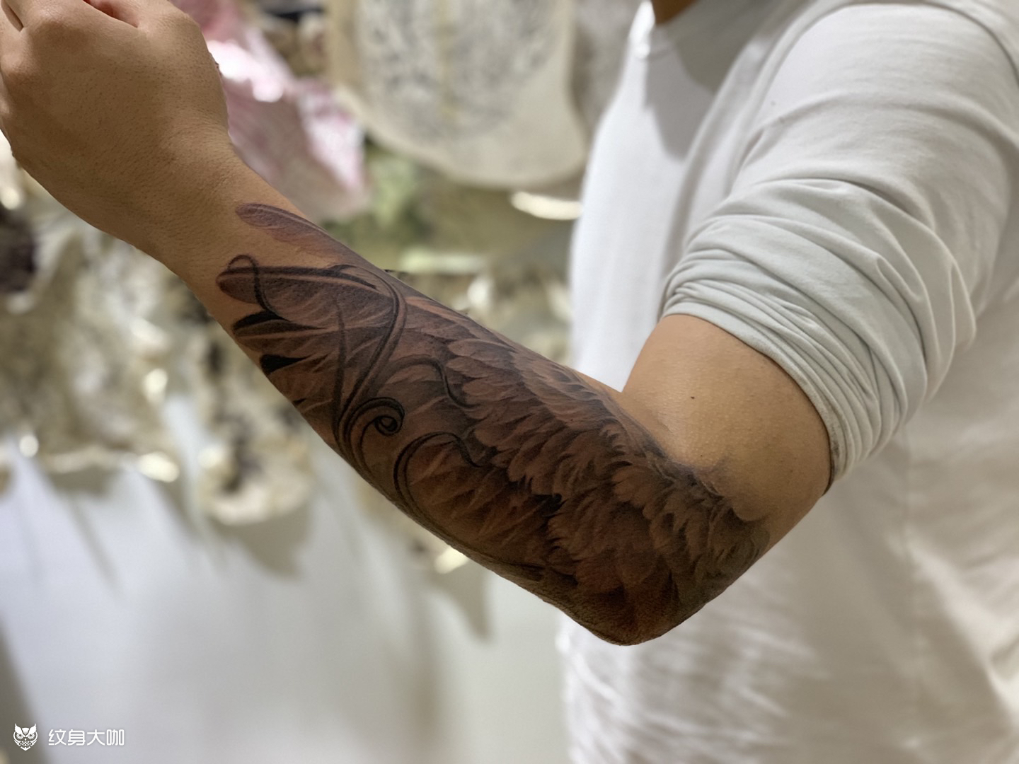 今日作品更新#小臂翅膀#_纹身图案手稿图片_刘鑫的纹身作品集