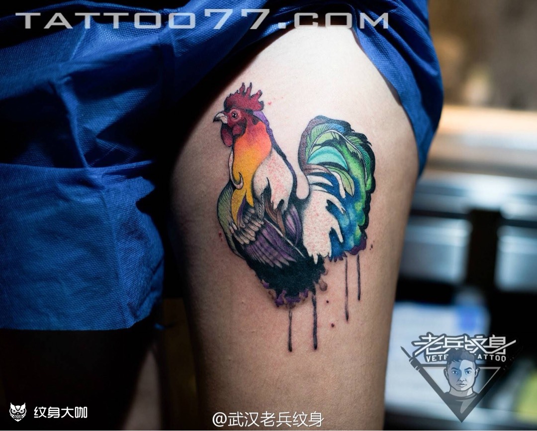 大腿公鸡纹身作品_纹身图案手稿图片_兵哥的纹身作品集