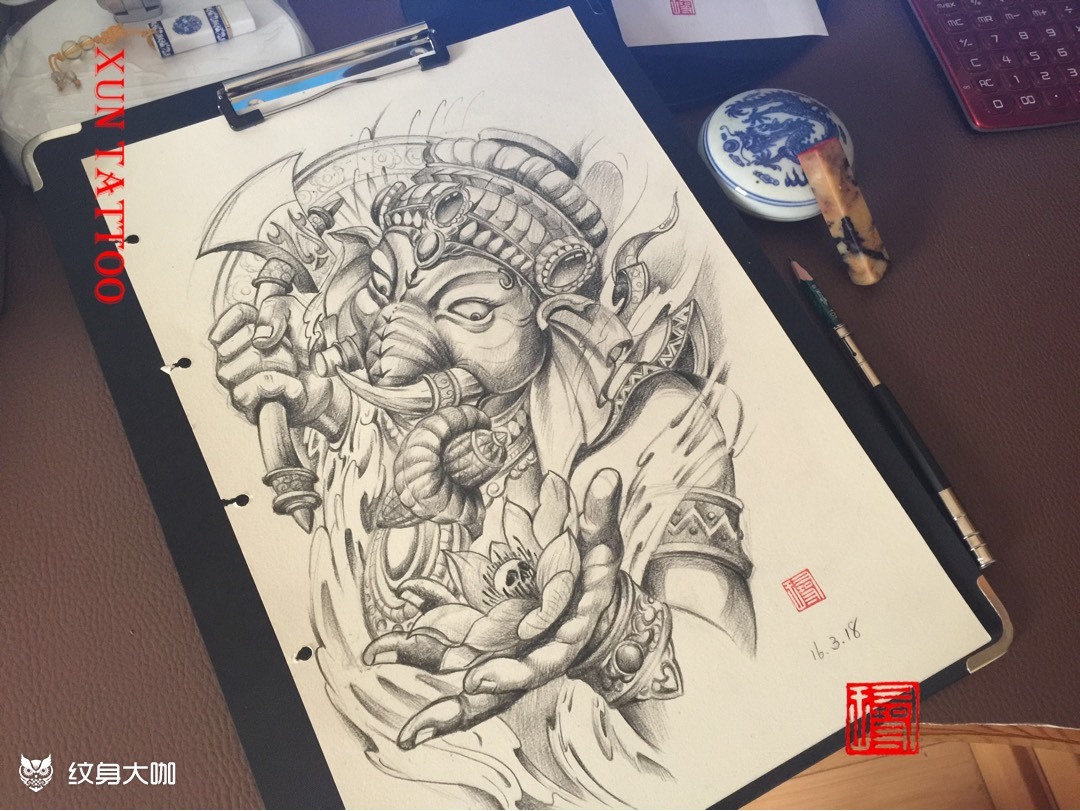 象神_纹身图案手稿图片_段璕的纹身作品集