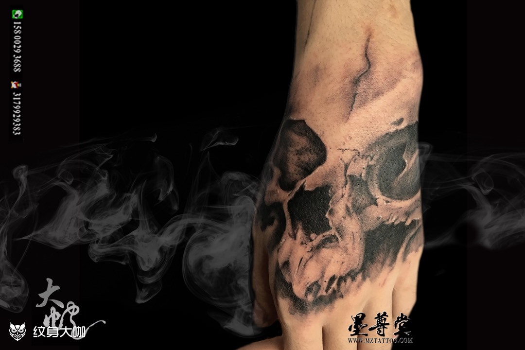 手背头骨_纹身图案手稿图片_大蛇的纹身作品集