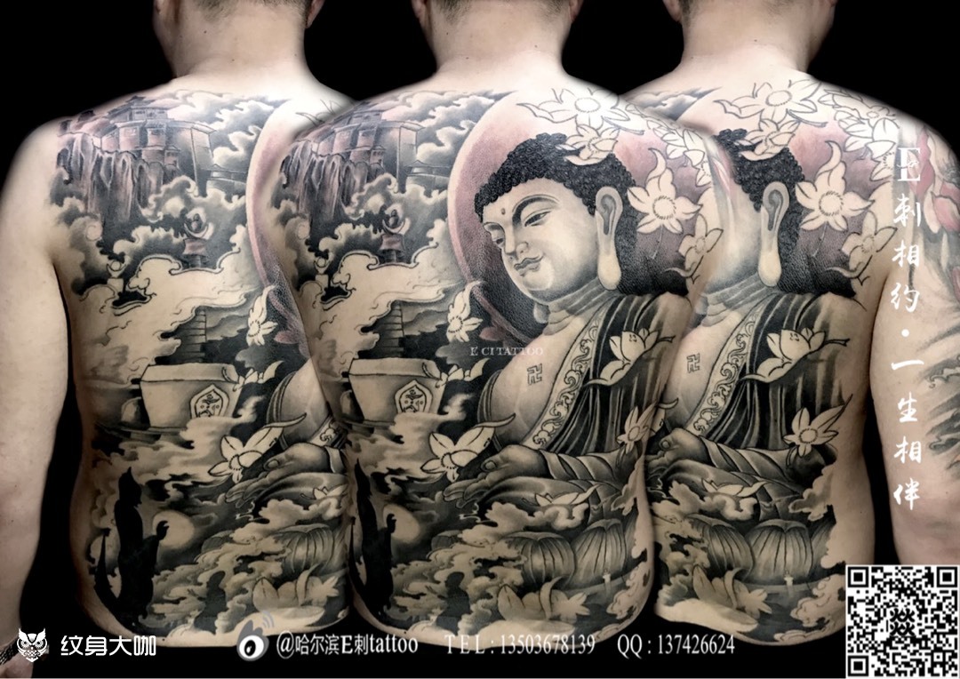 满背佛_纹身图案手稿图片_e刺tattoo的纹身作品集