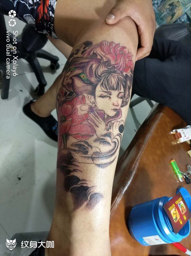 小腿艺妓般若_纹身图案手稿图片_王悦华的纹身作品集