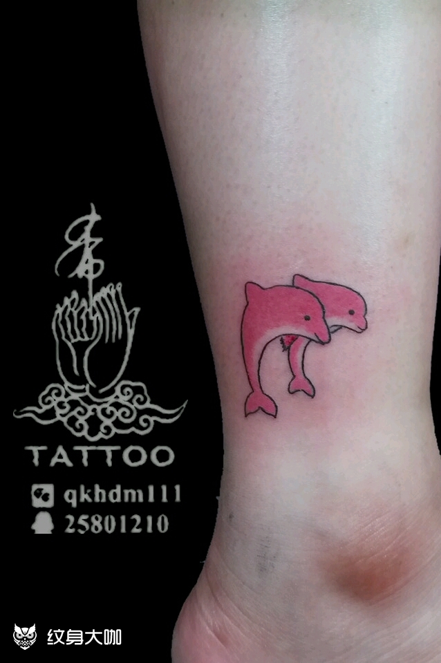粉色小海豚_纹身图案手稿图片_恒美的纹身作品集