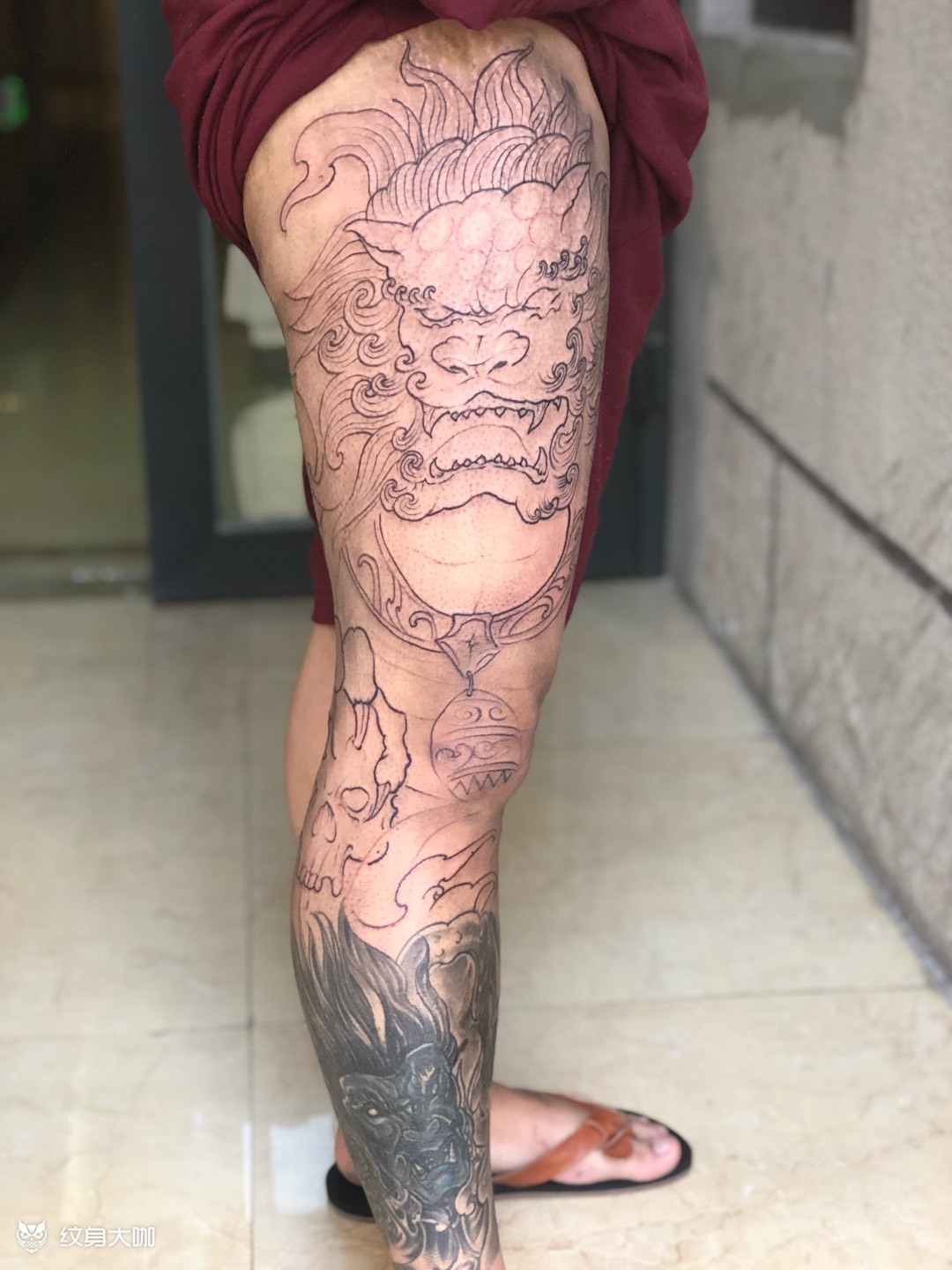 唐狮花腿(线条未完)_纹身图案手稿图片_ 盲尸的纹身作品集