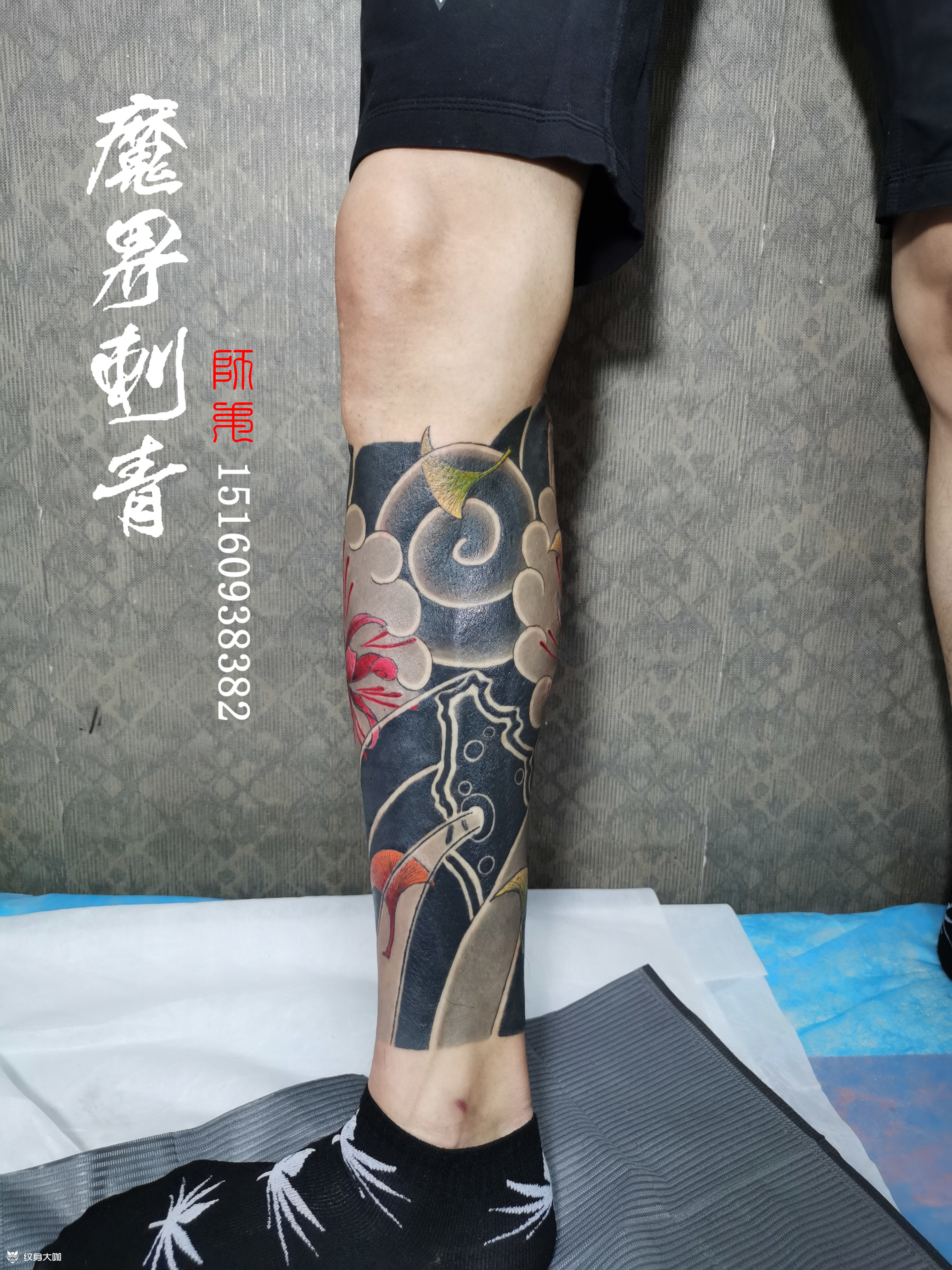 老传统包小腿_纹身图案手稿图片_魔界tattoo—师弟的