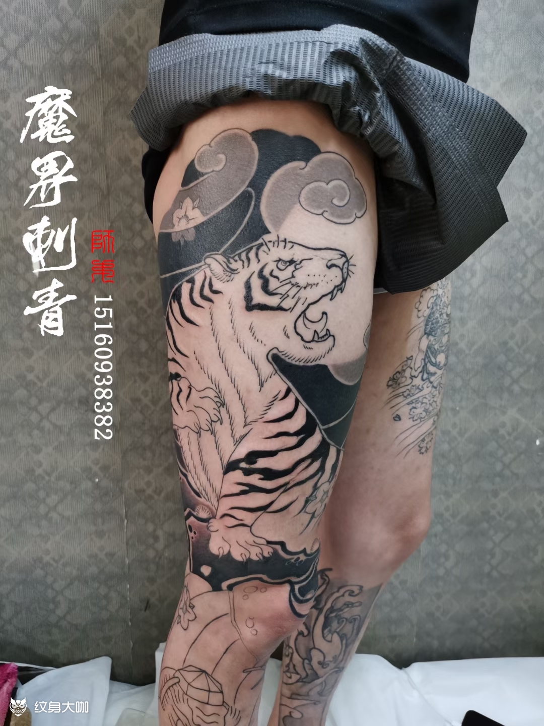 老虎花腿_纹身图案手稿图片_魔界tattoo—师弟的纹身