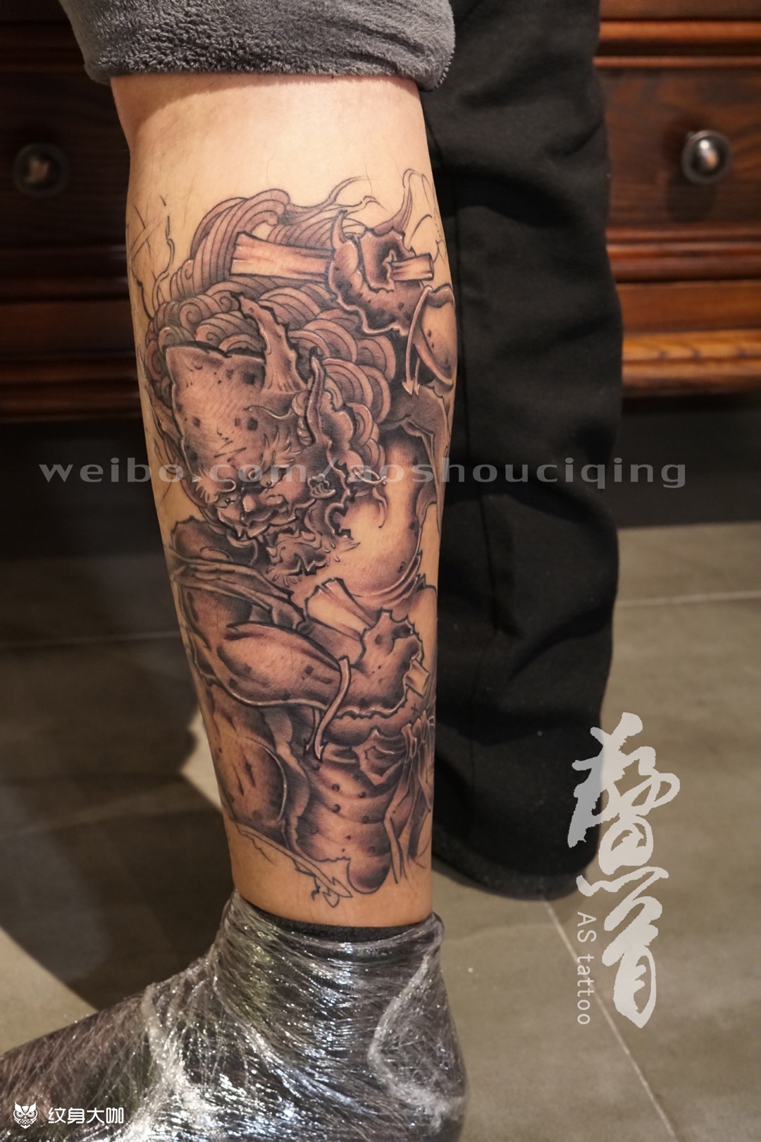 包小腿雷神一侧_纹身图案手稿图片_魁的纹身作品集