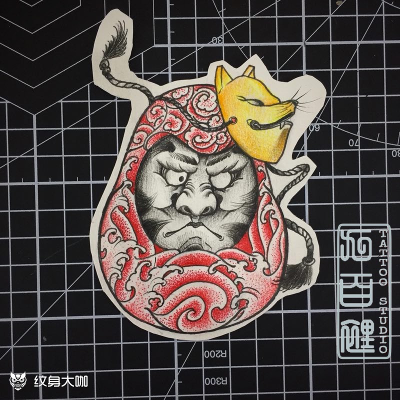 达摩_纹身图案手稿图片_子俊的纹身作品集