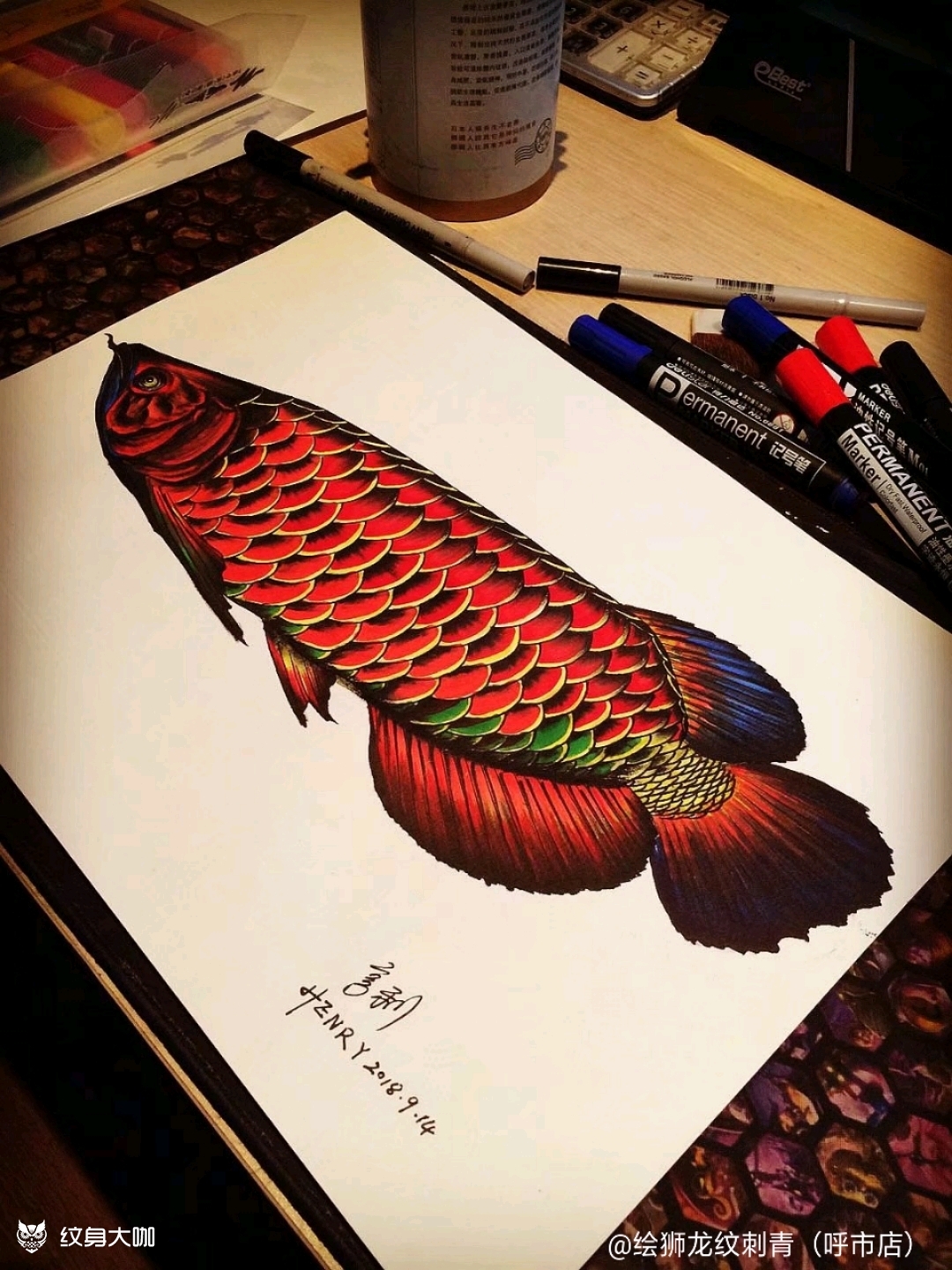 红龙鱼_纹身图案手稿图片_亨利(henry)的纹身作品集