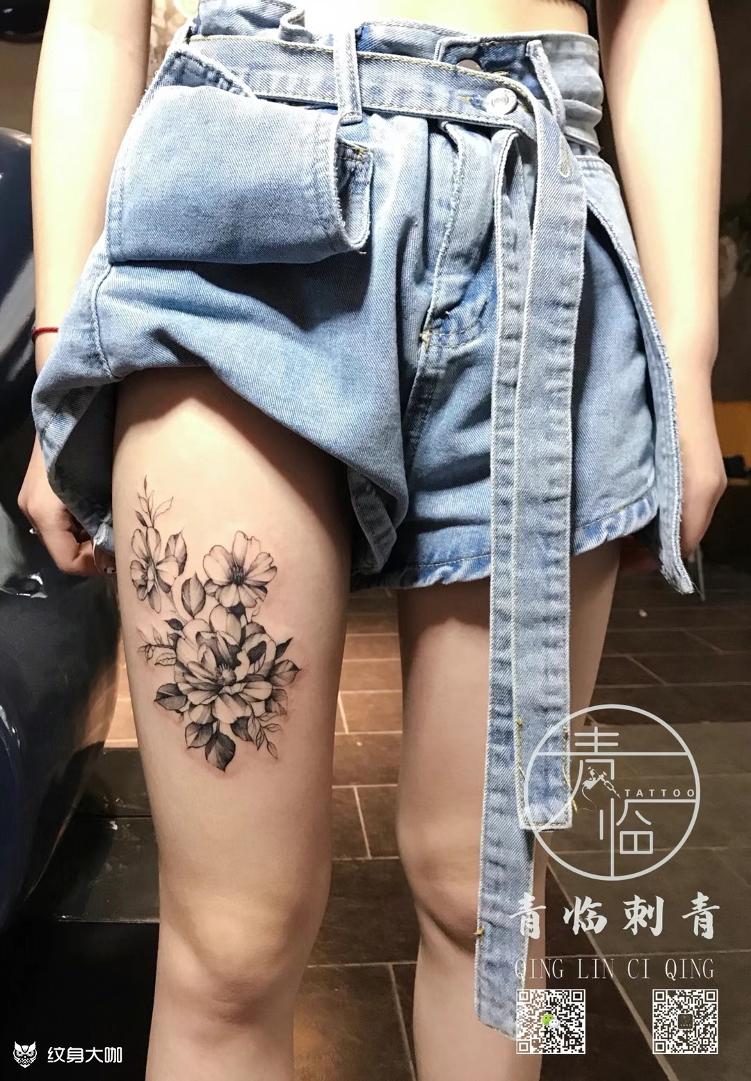 大腿素花_纹身图案手稿图片_赣州青临刺丶青的纹身作品集