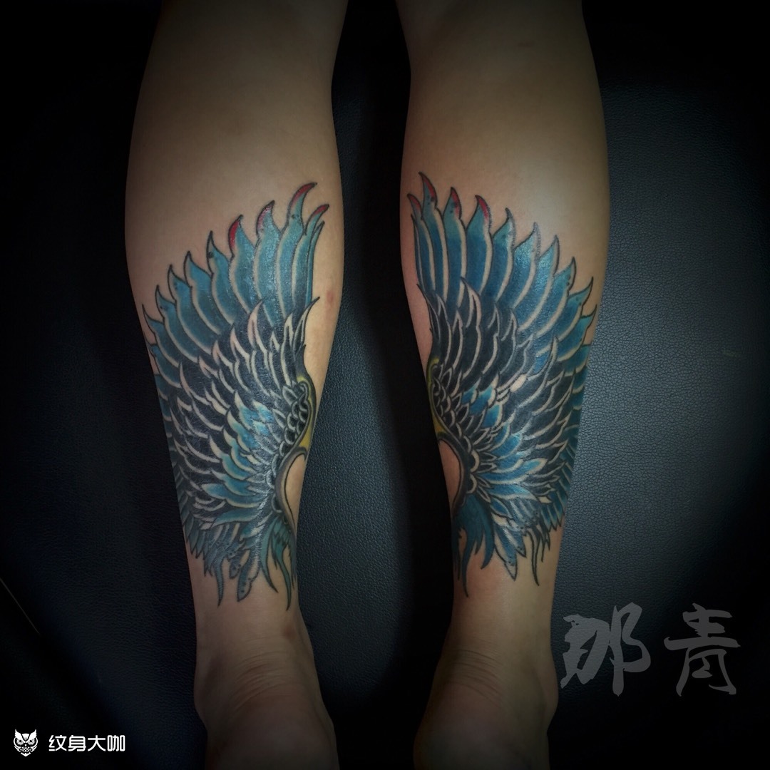 小腿后侧翅膀_纹身图案手稿图片_李咲的纹身作品集