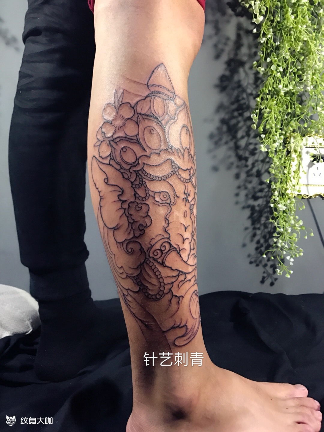 小腿象神线条_纹身图案手稿图片_赵纹的纹身作品集