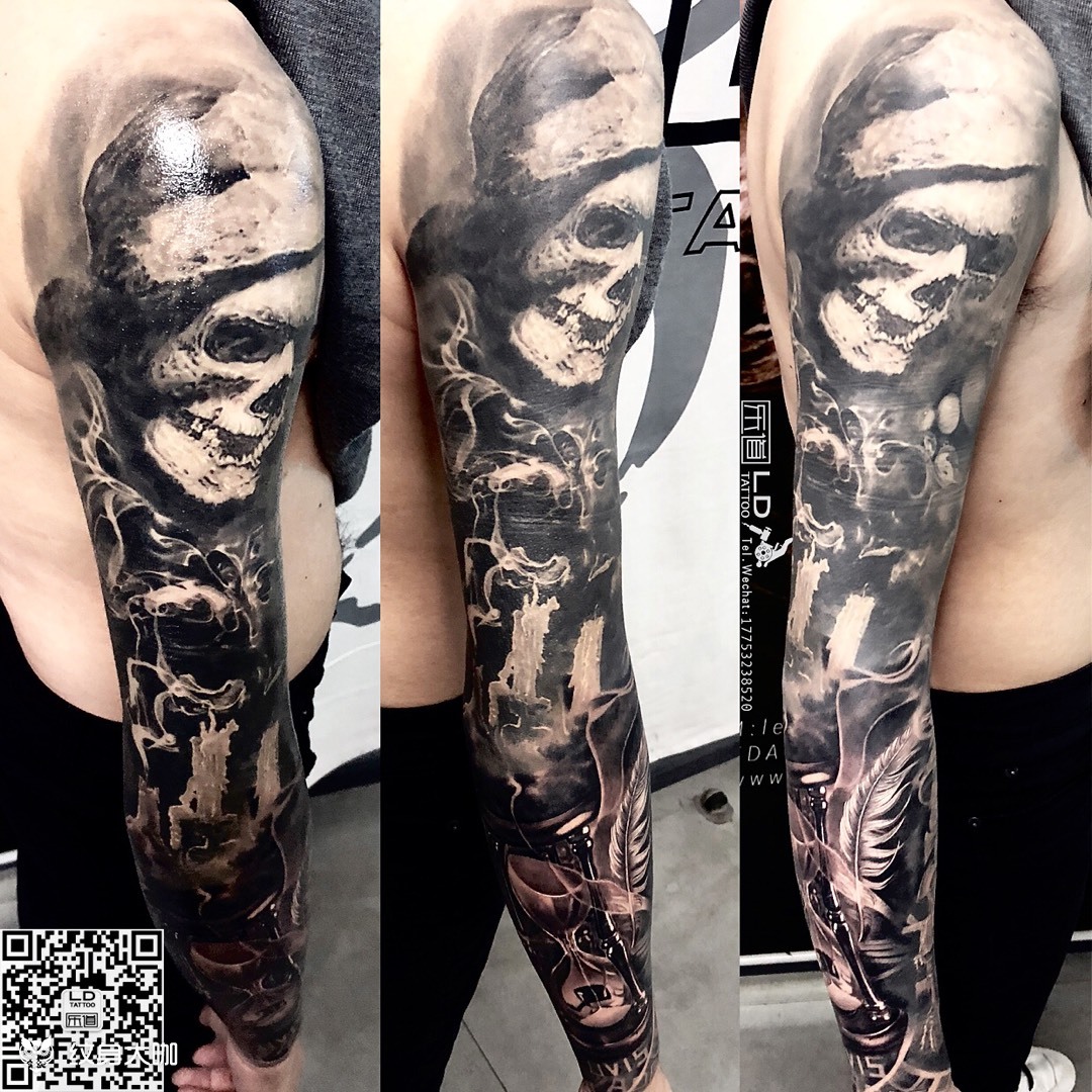 男性手臂上恐怖纹身骷髅头纹身立体小纹身3d图案(1/5)-纹身图片网