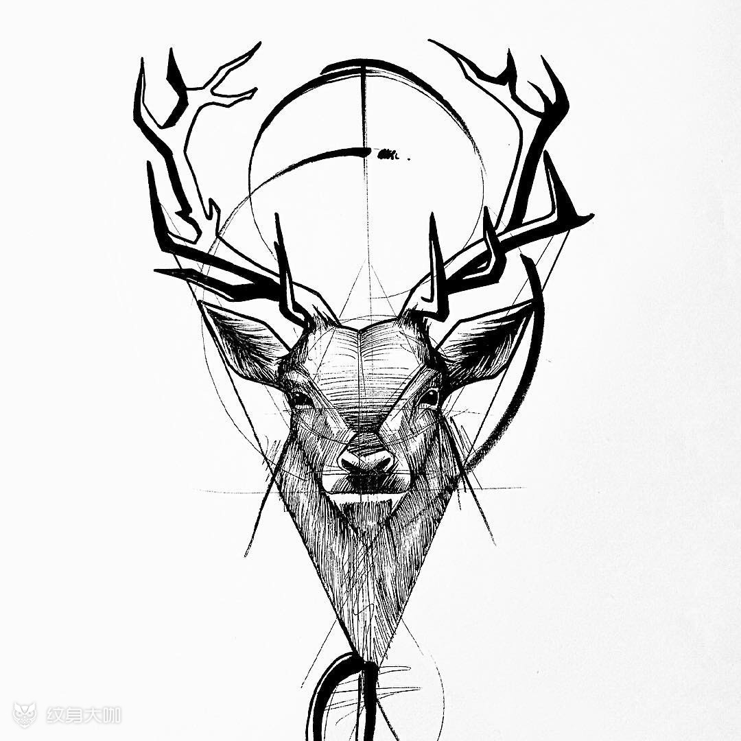 鹿_纹身图案手稿图片_卢晓睿的纹身作品集