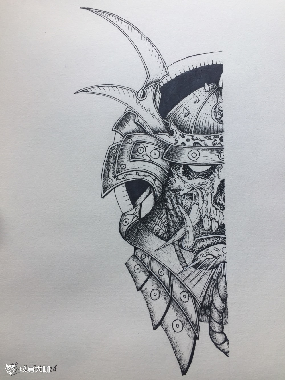 原创点刺鬼武士_纹身图案手稿图片_洪臣的纹身作品集