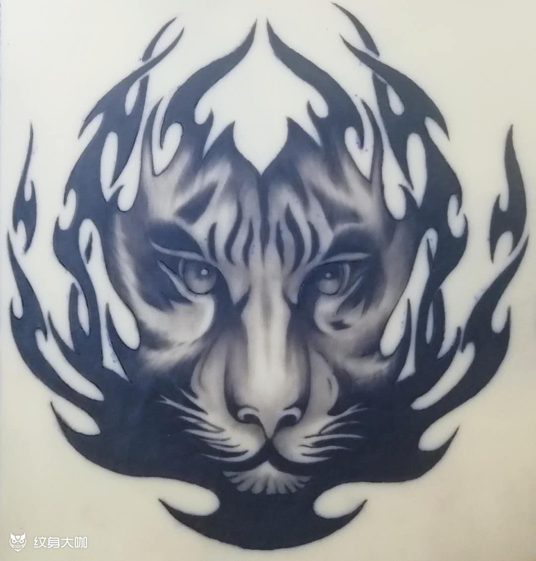 纹个虎头,好运当头._纹身图案手稿图片_林昌贵的纹身作品集
