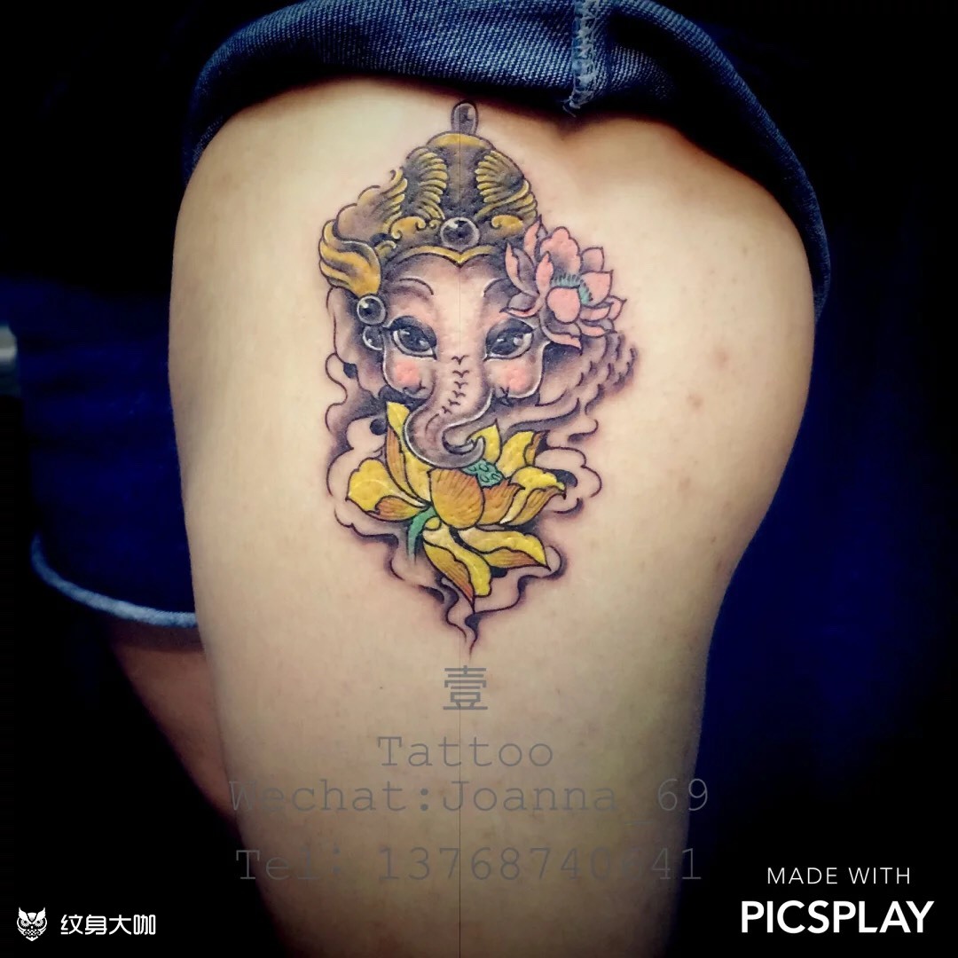 金莲象_纹身图案手稿图片_壹仔的纹身作品集