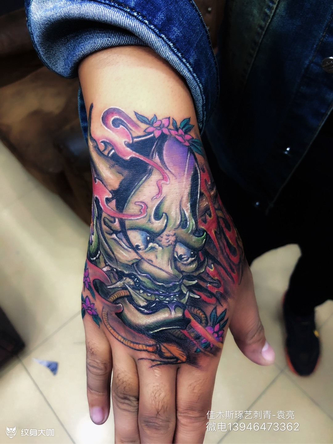 手背般若遮盖虎口疤痕_纹身图案手稿图片_袁亮的纹身作品集