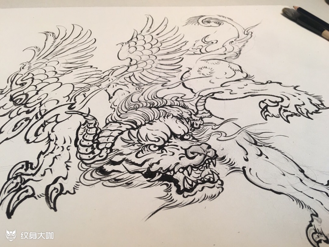 雕时手稿-穷奇兽_纹身图案手稿图片_萃麟tattoo·雕时的纹身作品集