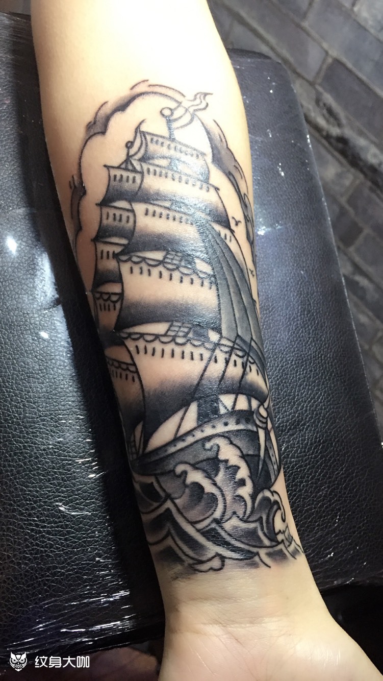 帆船遮盖_纹身图案手稿图片_哈尔滨《火木刺青》的纹身作品集