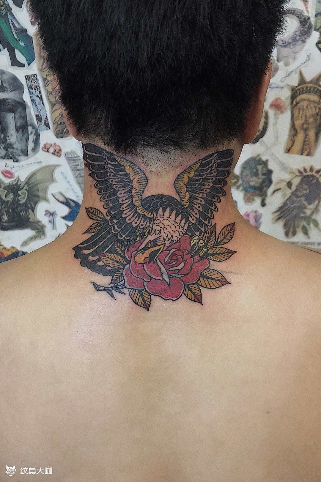 后脖子遮盖纹身 鹰_纹身图案手稿图片_king的纹身作品集