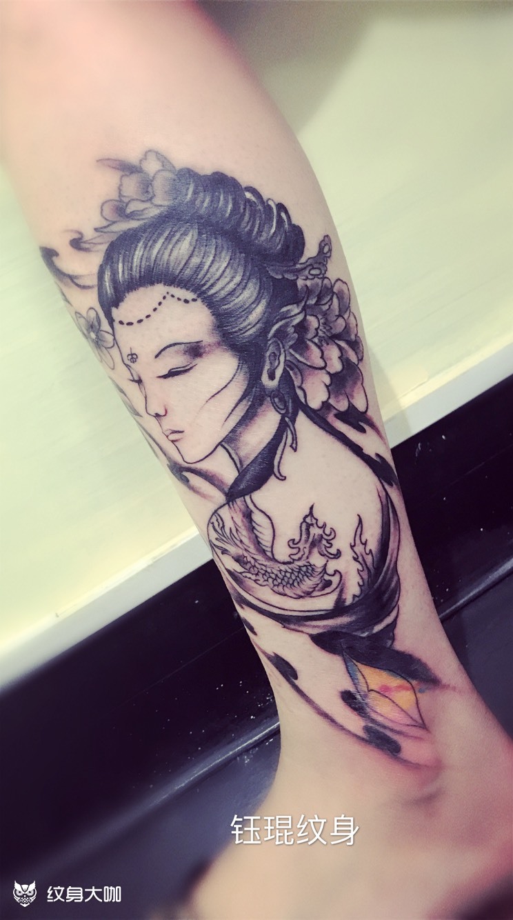 小腿艺妓_纹身图案手稿图片_周钰的纹身作品集