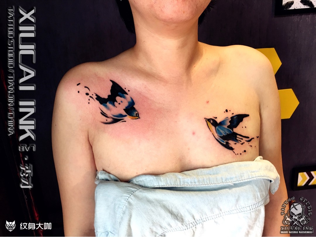 今工,双肩燕子_纹身图案手稿图片_l3s的纹身作品集