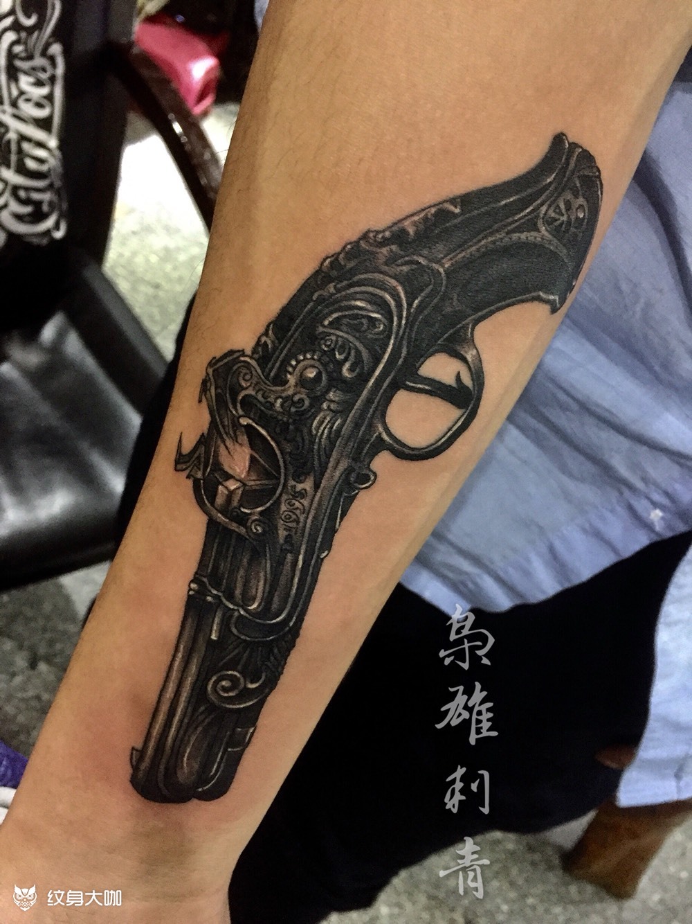 枪_纹身图案手稿图片_珠海 枭雄的纹身作品集