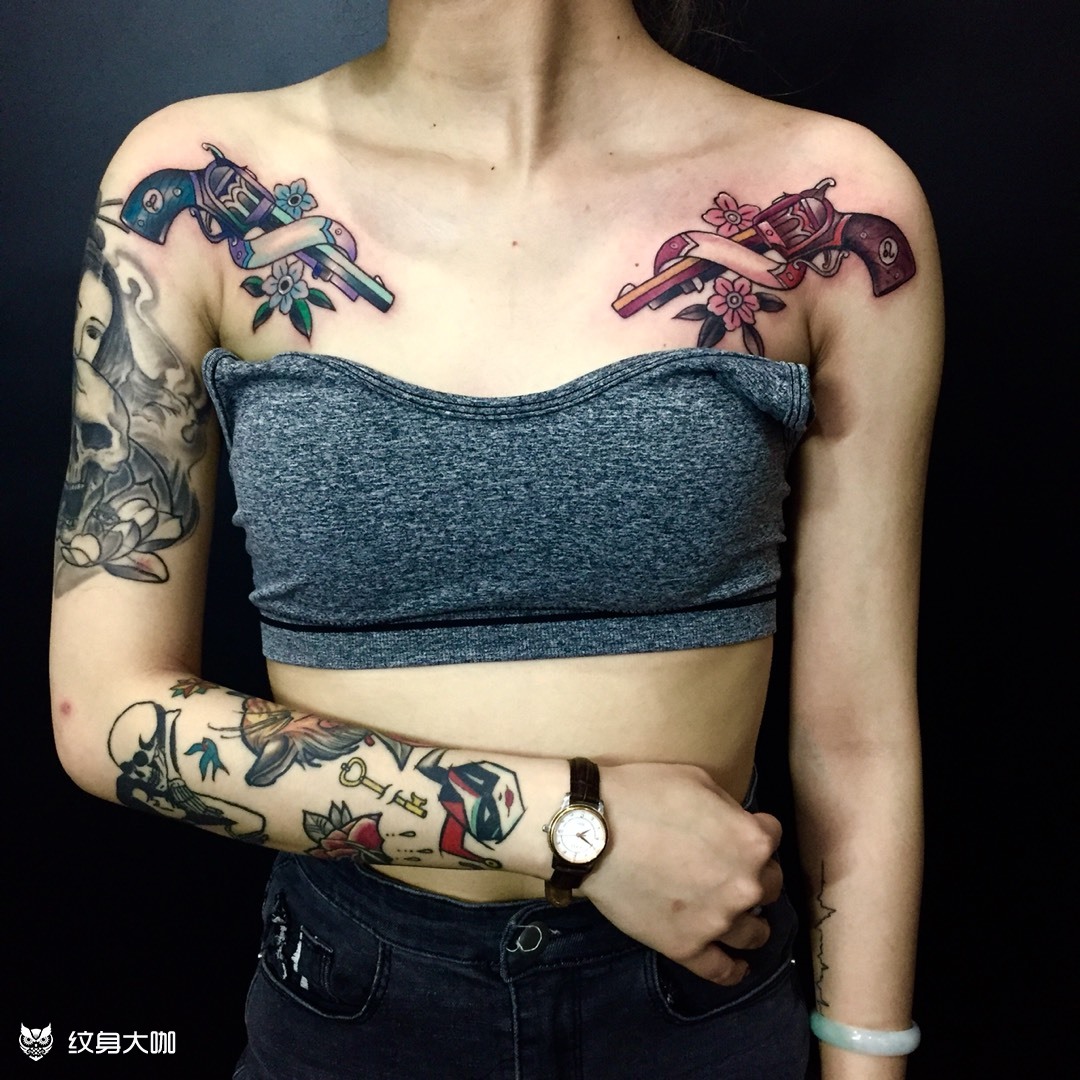 双枪秀_纹身图案手稿图片_王志刚的纹身作品集