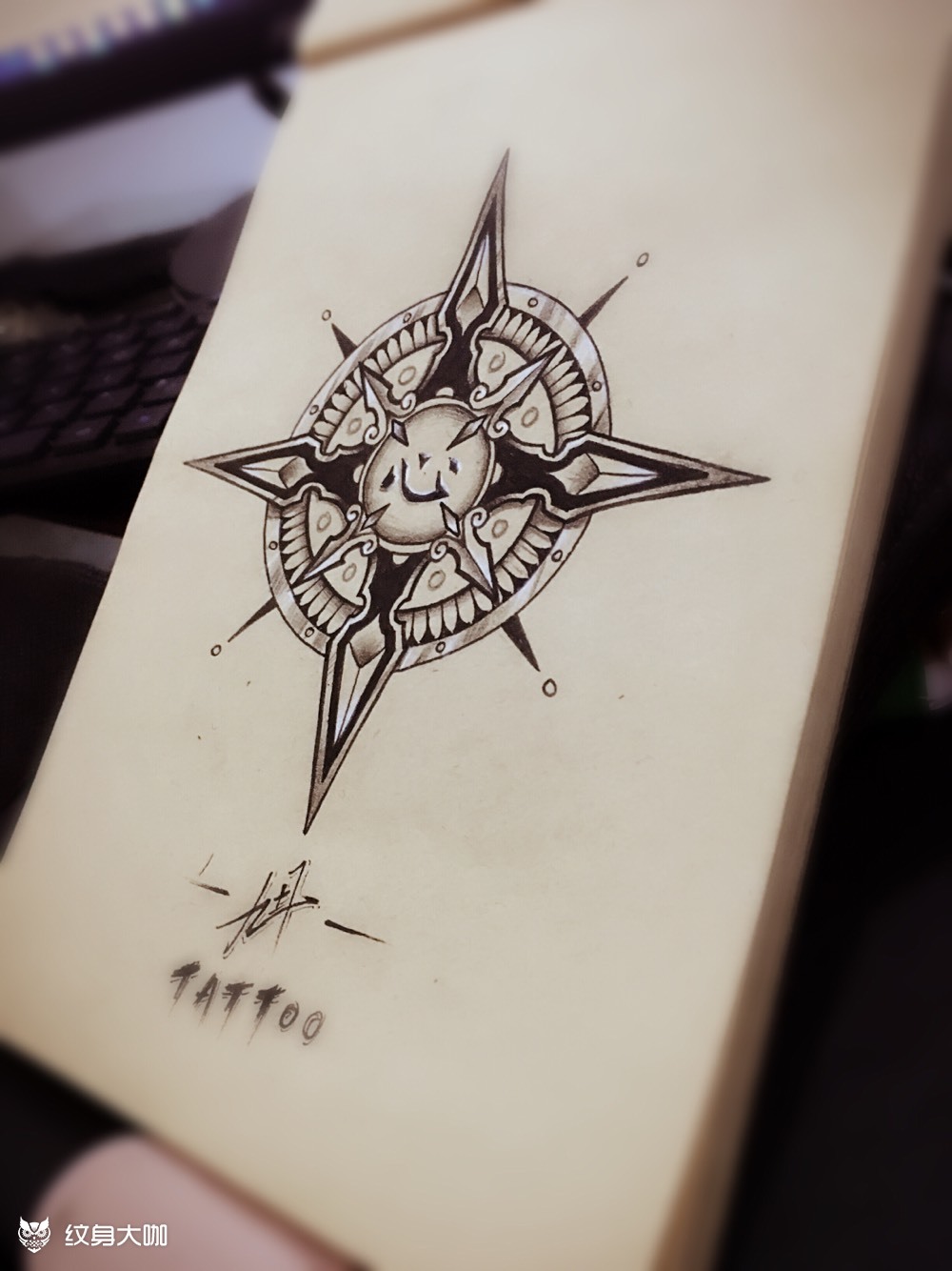 指南针_纹身图案手稿图片_李旭的纹身作品集