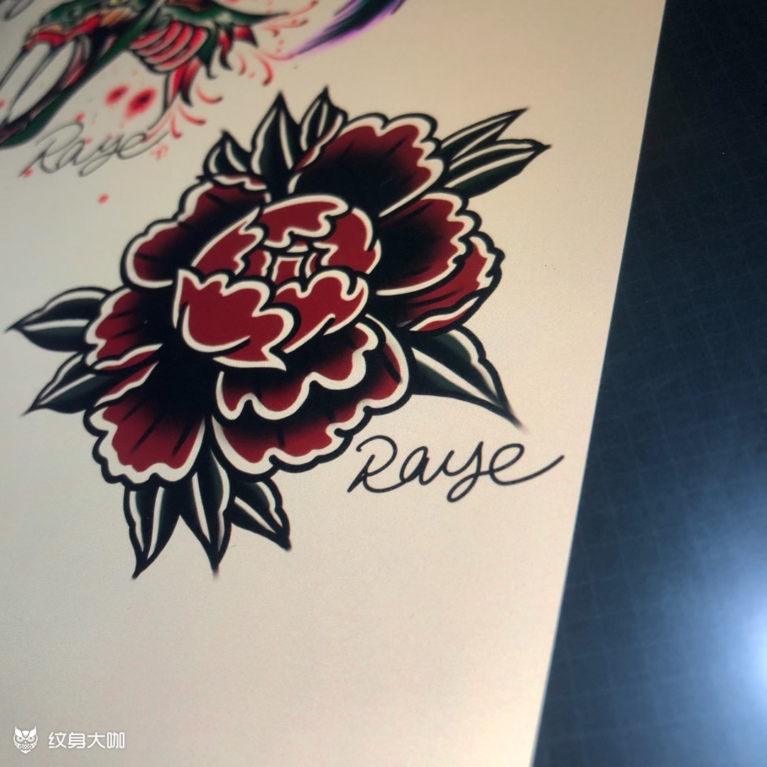 old school牡丹花花_纹身图案手稿图片_raye 瑞哥的纹身作品集