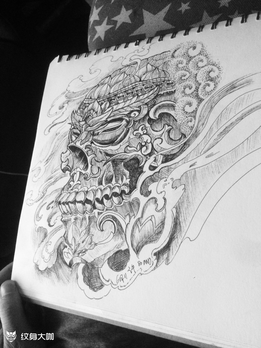 嘎巴拉,来约啊_纹身图案手稿图片_许建的纹身作品集