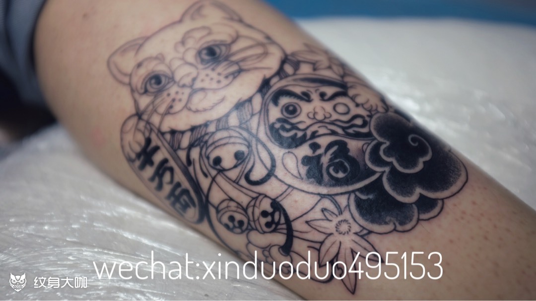 达摩蛋招财猫_纹身图案手稿图片_郭欣欣的纹身作品集