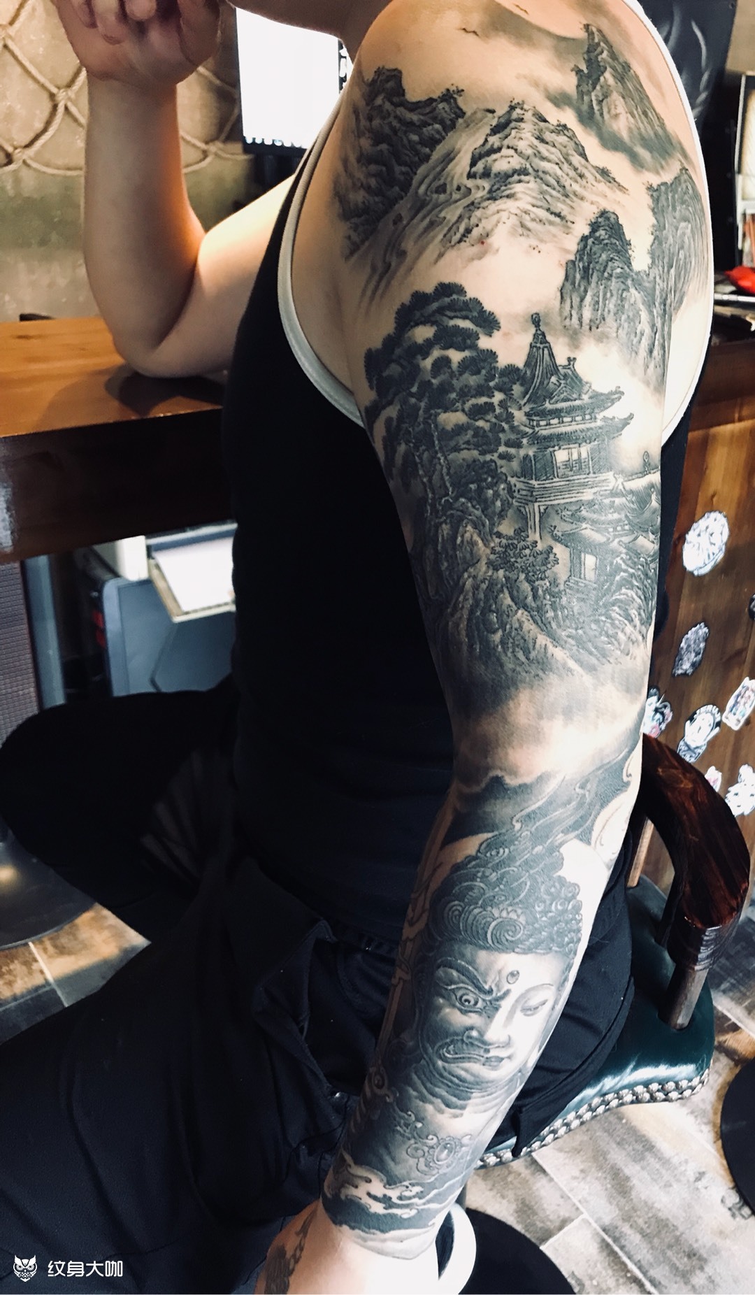 传统山水花臂_纹身图案手稿图片_十七岁 的纹身作品集