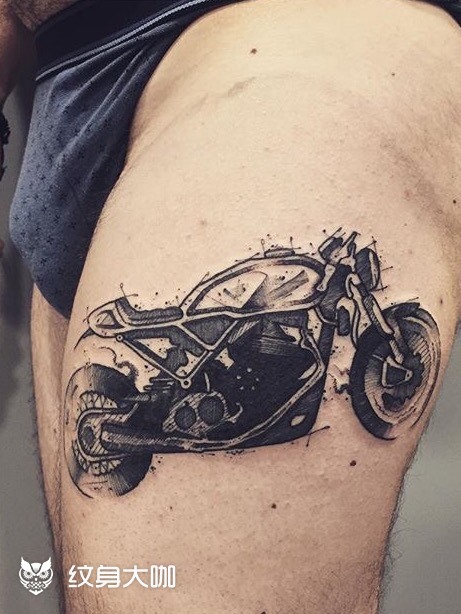 cafe复古摩托车_纹身图案手稿图片_孙浩瑞的纹身作品集
