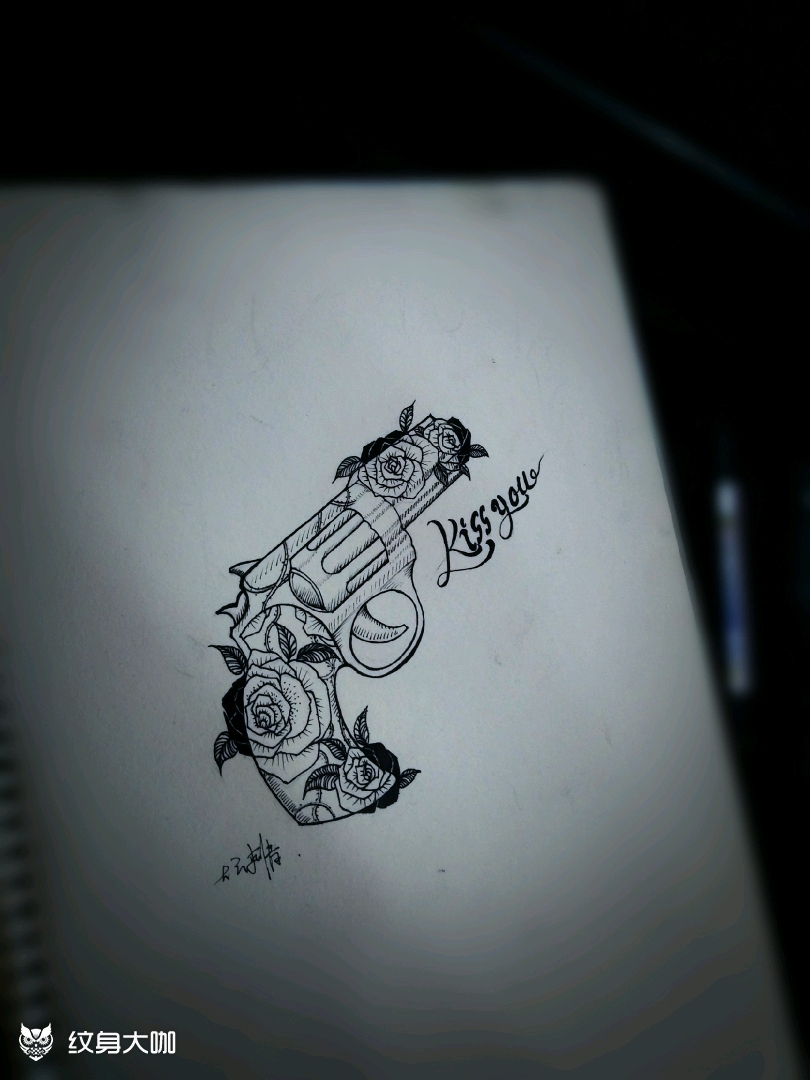 枪_纹身图案手稿图片_大云的纹身作品集