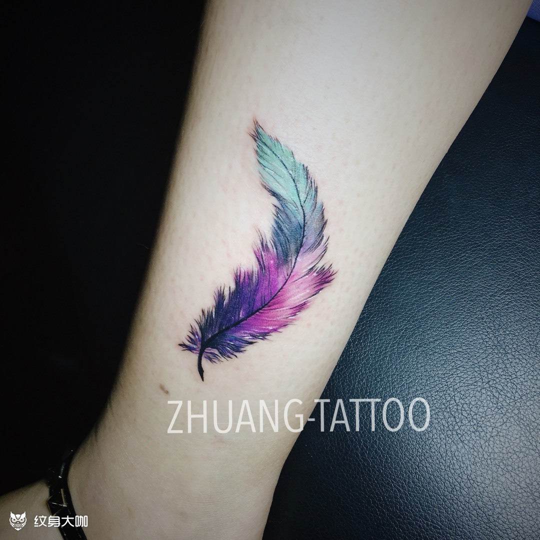 水彩羽毛_纹身图案手稿图片_李壮的纹身作品集