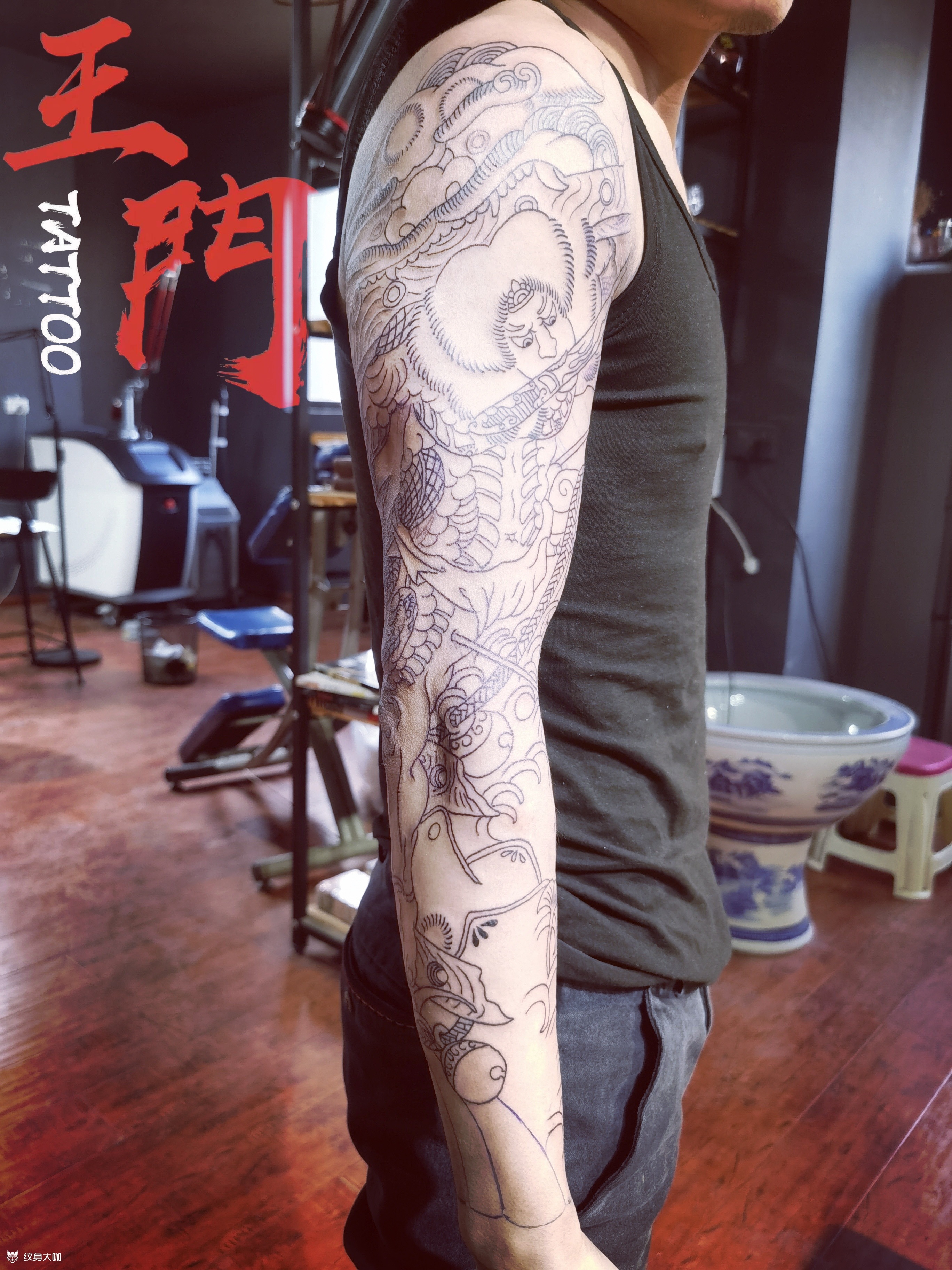 张顺破水门_纹身图案手稿图片_王梓浩的纹身作品集