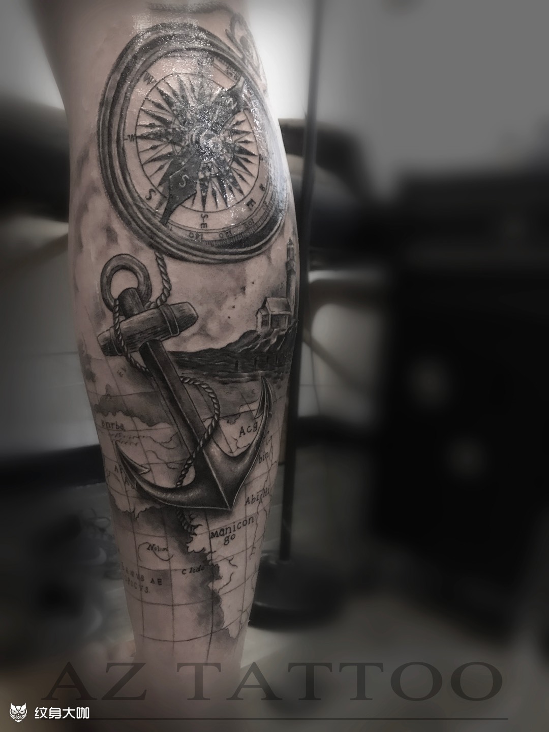 指南针,船锚_纹身图案手稿图片_正的纹身作品集