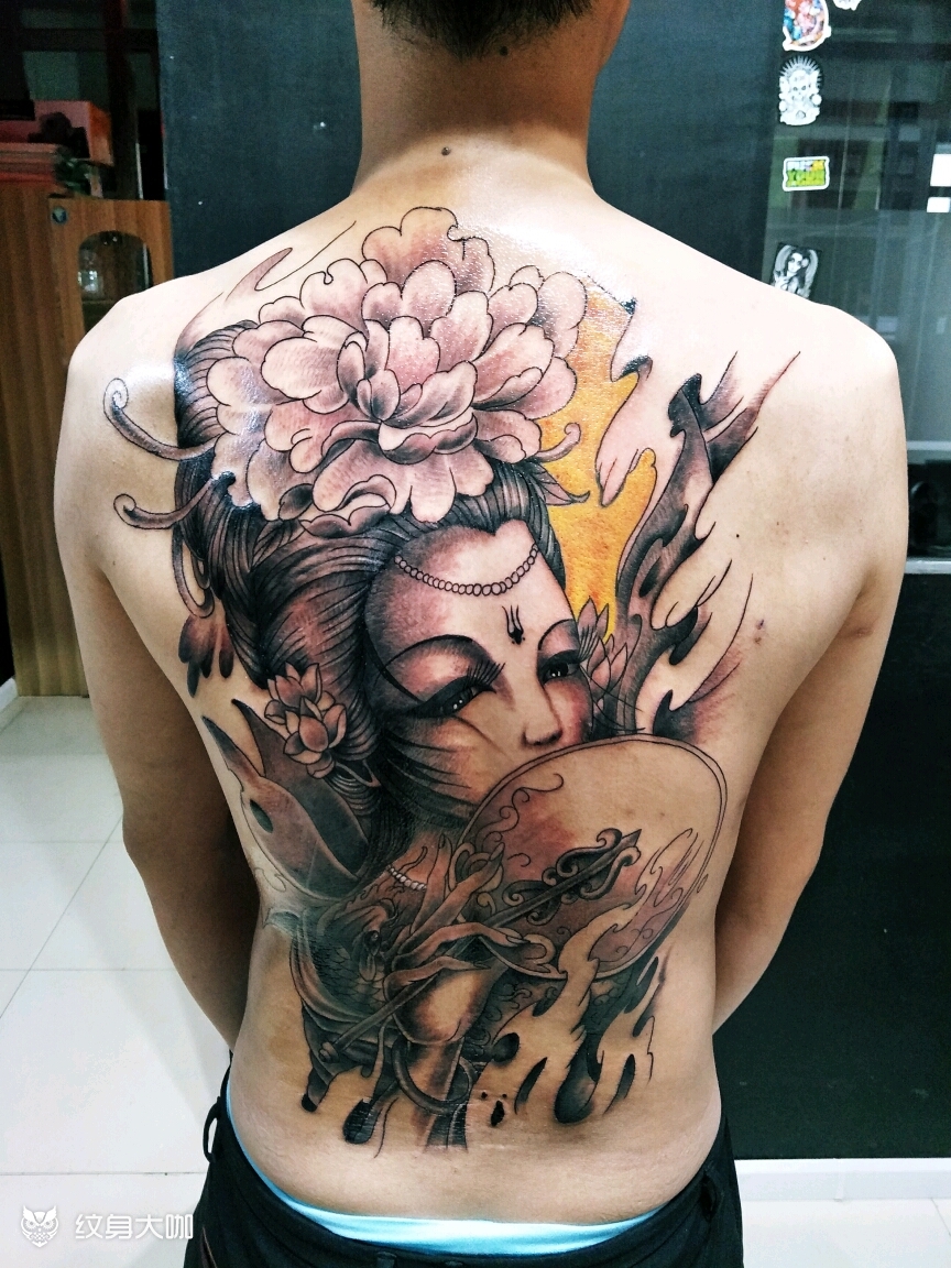 满背艺妓_纹身图案手稿图片_姜彦地的纹身作品集