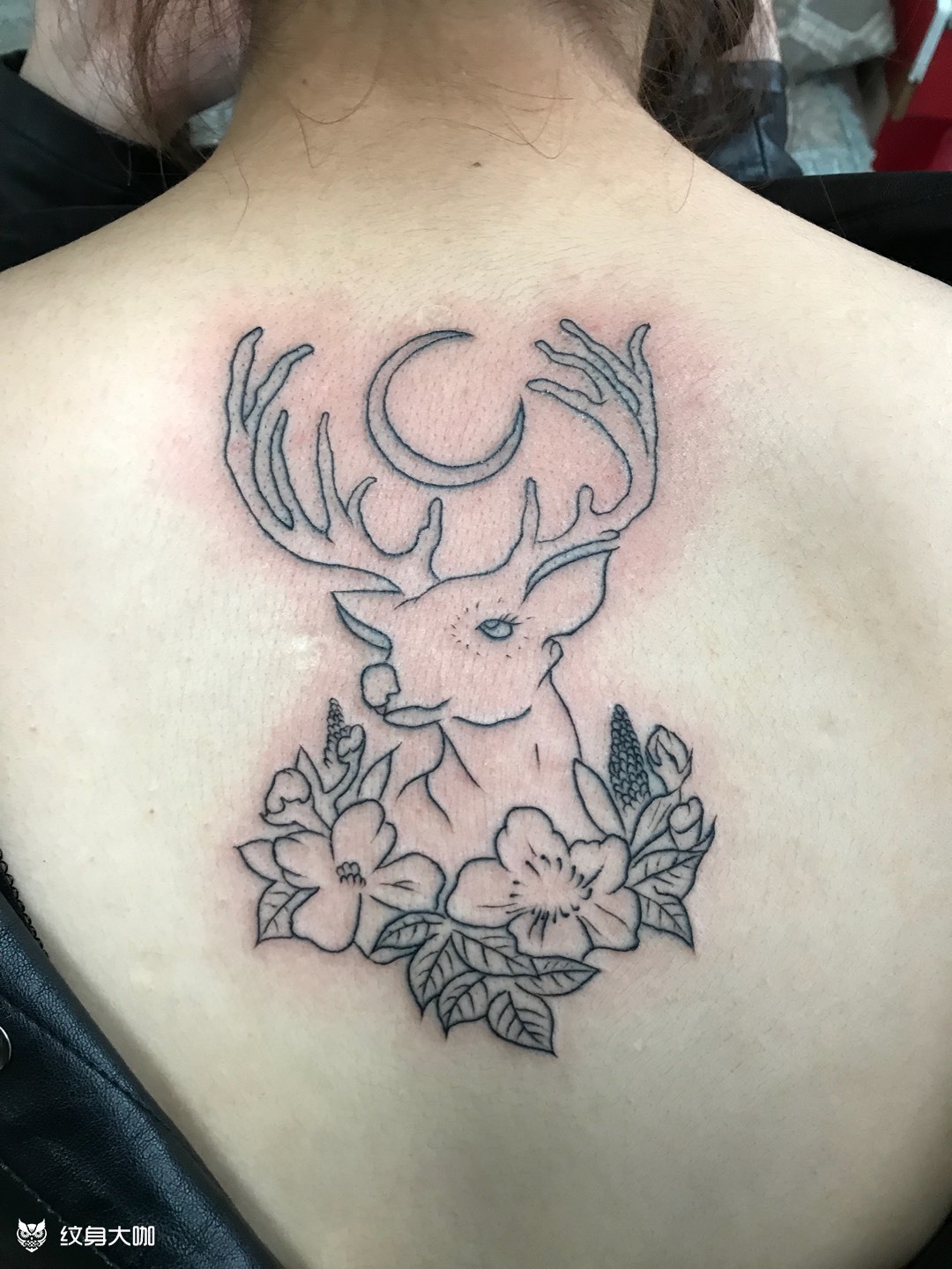 鹿头_纹身图案手稿图片_小花96的纹身作品集