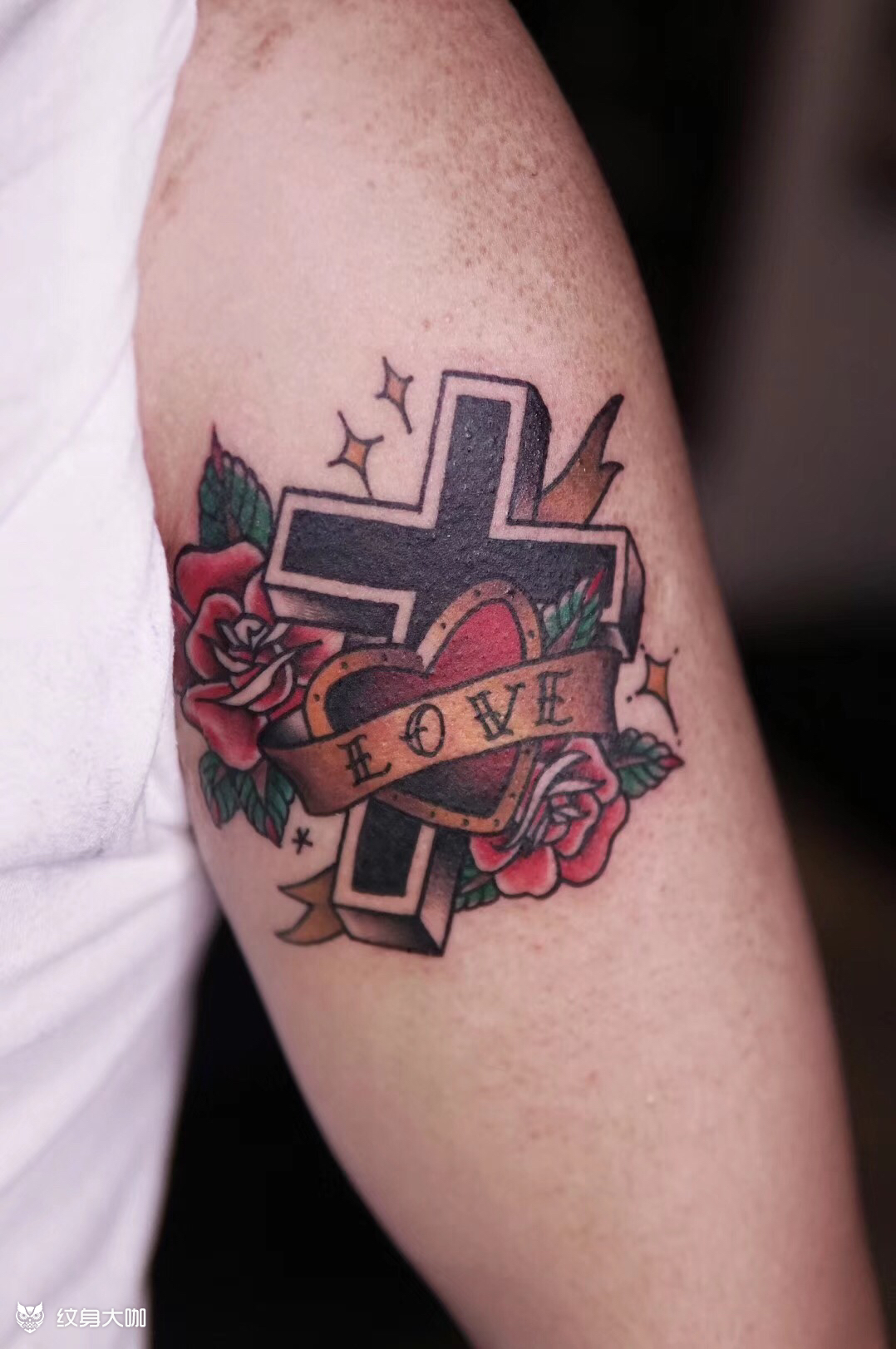 oldschool十字架爱心花_纹身图案手稿图片_728club amanda的纹身作品