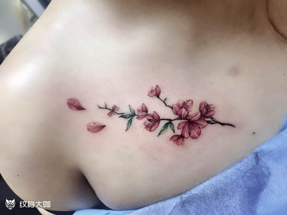 锁骨小清新花_纹身图案手稿图片_易治成的纹身作品集