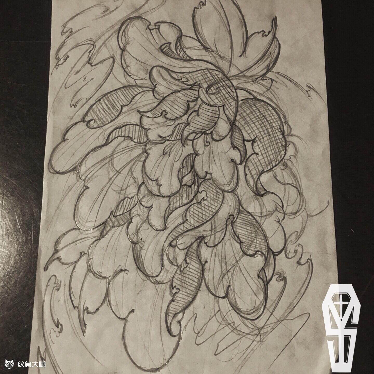 传统花臂牡丹花_纹身图案手稿图片_winterd的纹身作品集